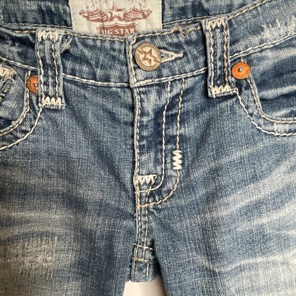 Big Star Women’s Low-Rise Liv Boot Cut Jeans Sz 27R Thick Stitching Distressed - Picture 3 of 16